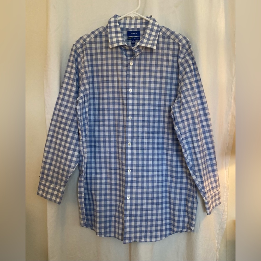 Apt. 9 Long Sleeve Button Down Blue Check Dress Shirt. Size 16 - 16 1/2. 32/33